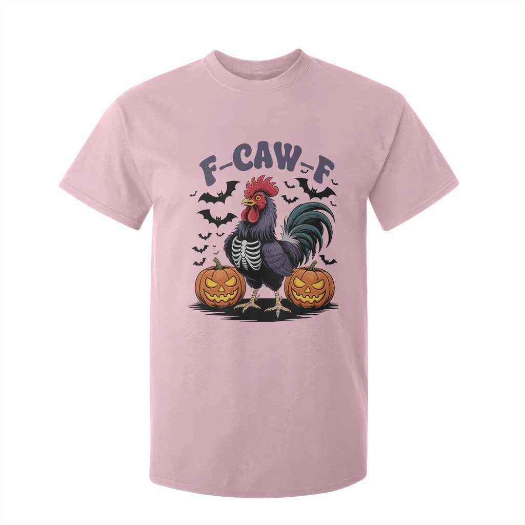 F Caw F Halloween Chicken Skeleton T Shirt For Kid Spooky Funny Rooster Meme TS02 Light Pink Print Your Wear