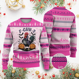 F Caw F Halloween Chicken Skeleton Ugly Christmas Sweater Spooky Funny Rooster Meme TS02 Hot Pink Print Your Wear