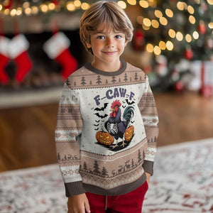 F Caw F Halloween Chicken Skeleton Ugly Christmas Sweater Spooky Funny Rooster Meme TS02 Mocha Mousse Print Your Wear