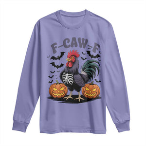 F Caw F Halloween Chicken Skeleton Long Sleeve Shirt Spooky Funny Rooster Meme TS02 Violet Print Your Wear