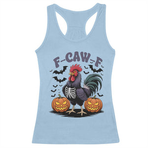 F Caw F Halloween Chicken Skeleton Racerback Tank Top Spooky Funny Rooster Meme TS02 Light Blue Print Your Wear