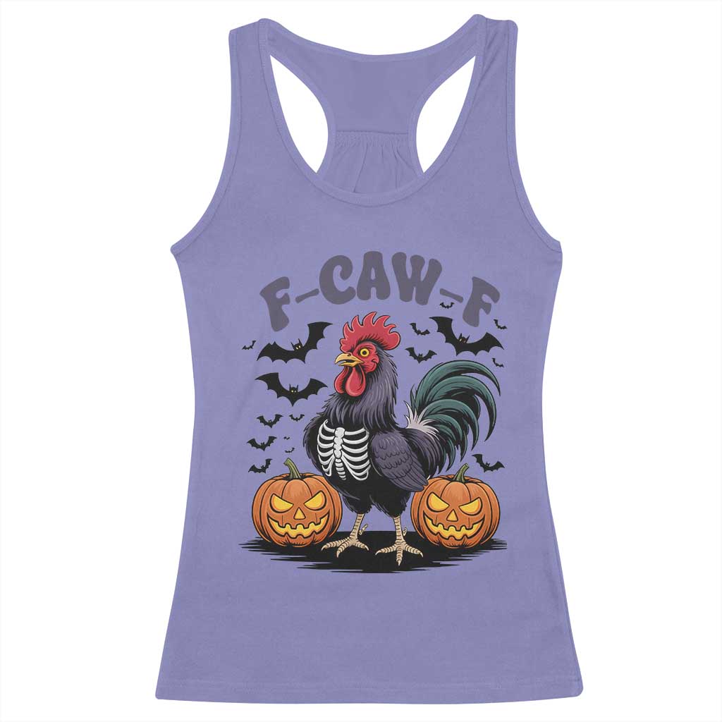 F Caw F Halloween Chicken Skeleton Racerback Tank Top Spooky Funny Rooster Meme TS02 Violet Print Your Wear