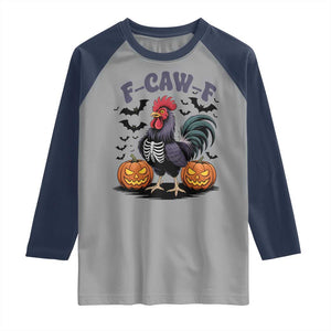 F Caw F Halloween Chicken Skeleton Raglan Shirt Spooky Funny Rooster Meme TS02 Sport Gray Navy Print Your Wear