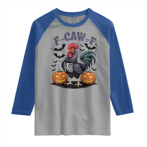 F Caw F Halloween Chicken Skeleton Raglan Shirt Spooky Funny Rooster Meme TS02 Sport Gray Royal Print Your Wear
