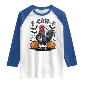 F Caw F Halloween Chicken Skeleton Raglan Shirt Spooky Funny Rooster Meme TS02 White Royal Print Your Wear