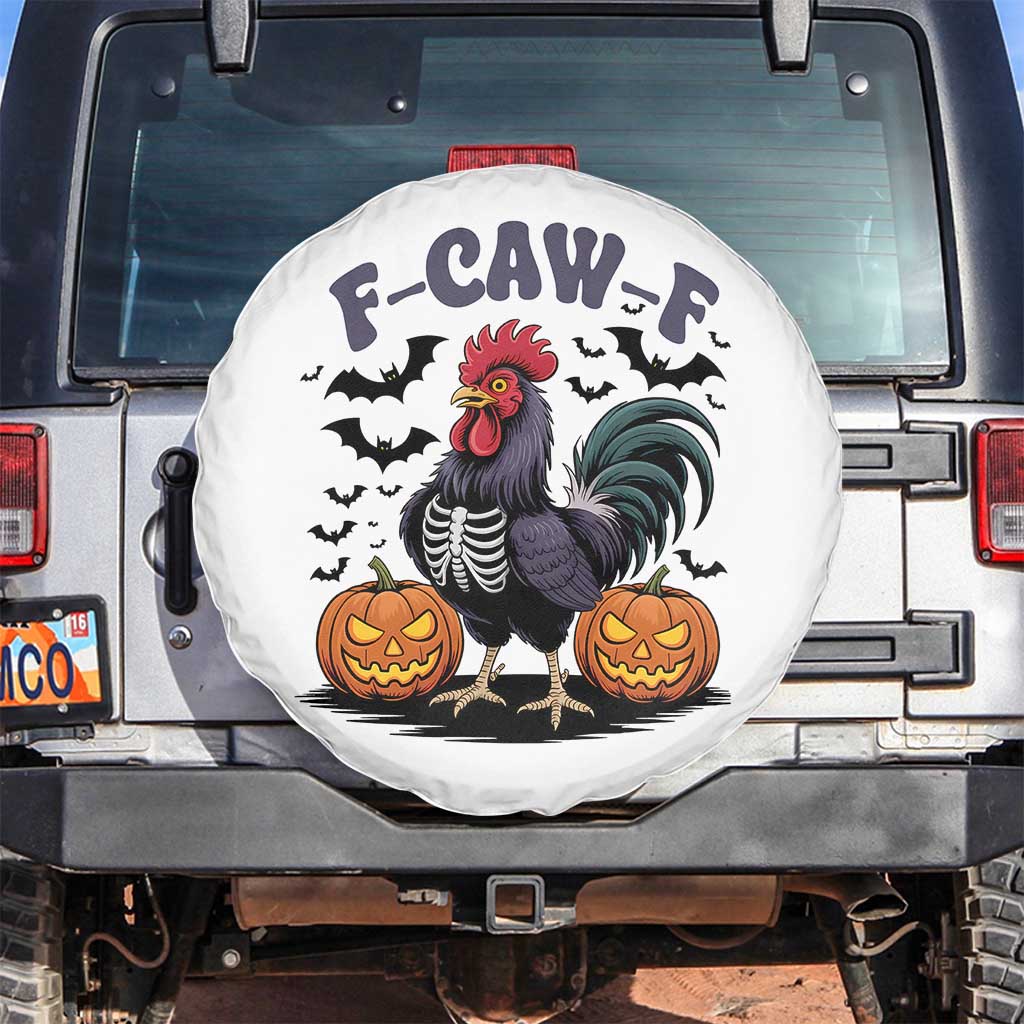 F Caw F Halloween Chicken Skeleton Spare Tire Cover Spooky Funny Rooster Meme TS02 No hole White Print Your Wear