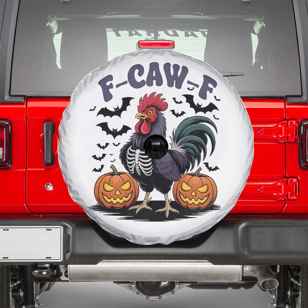 F Caw F Halloween Chicken Skeleton Spare Tire Cover Spooky Funny Rooster Meme TS02 White Print Your Wear