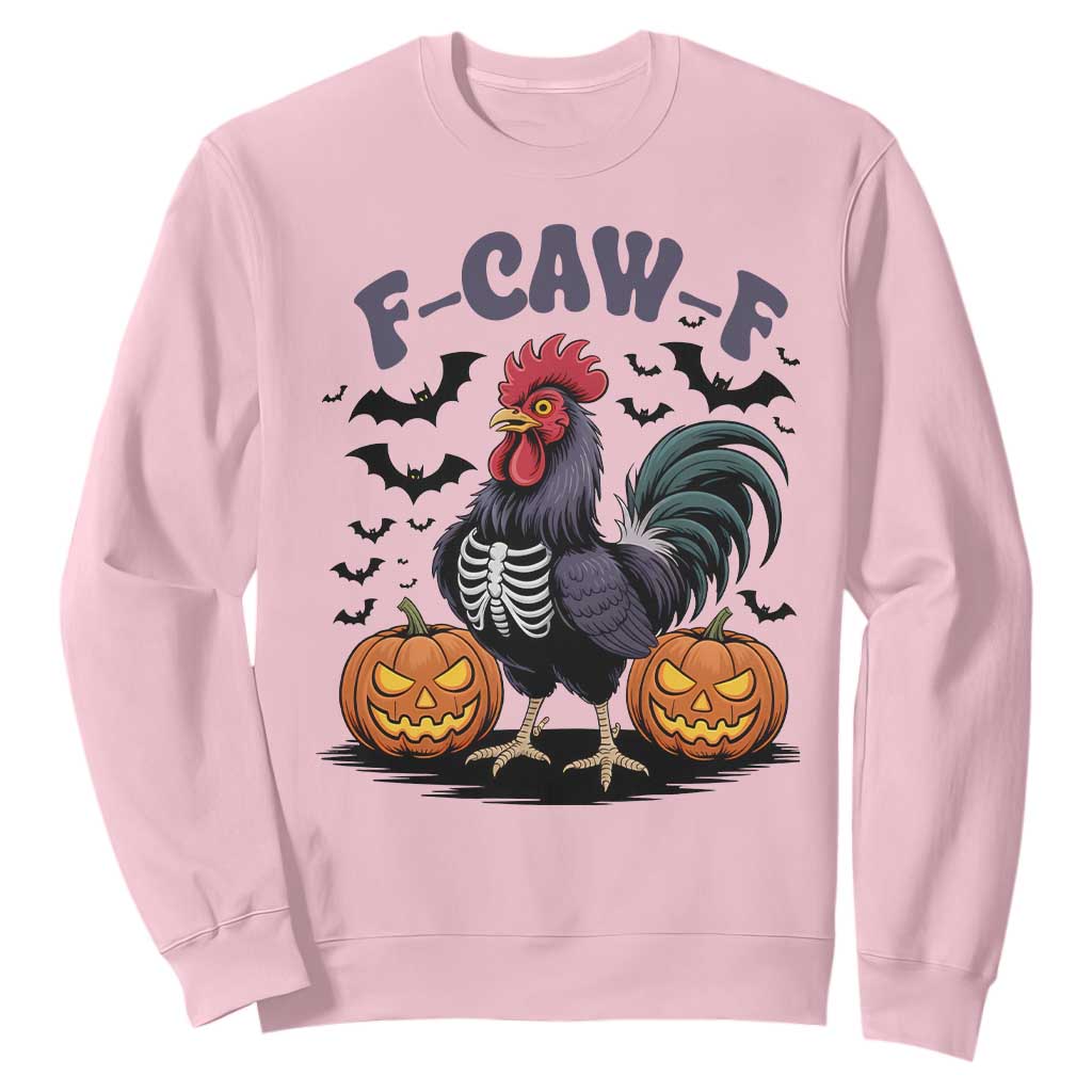 F Caw F Halloween Chicken Skeleton Sweatshirt Spooky Funny Rooster Meme TS02 Light Pink Print Your Wear