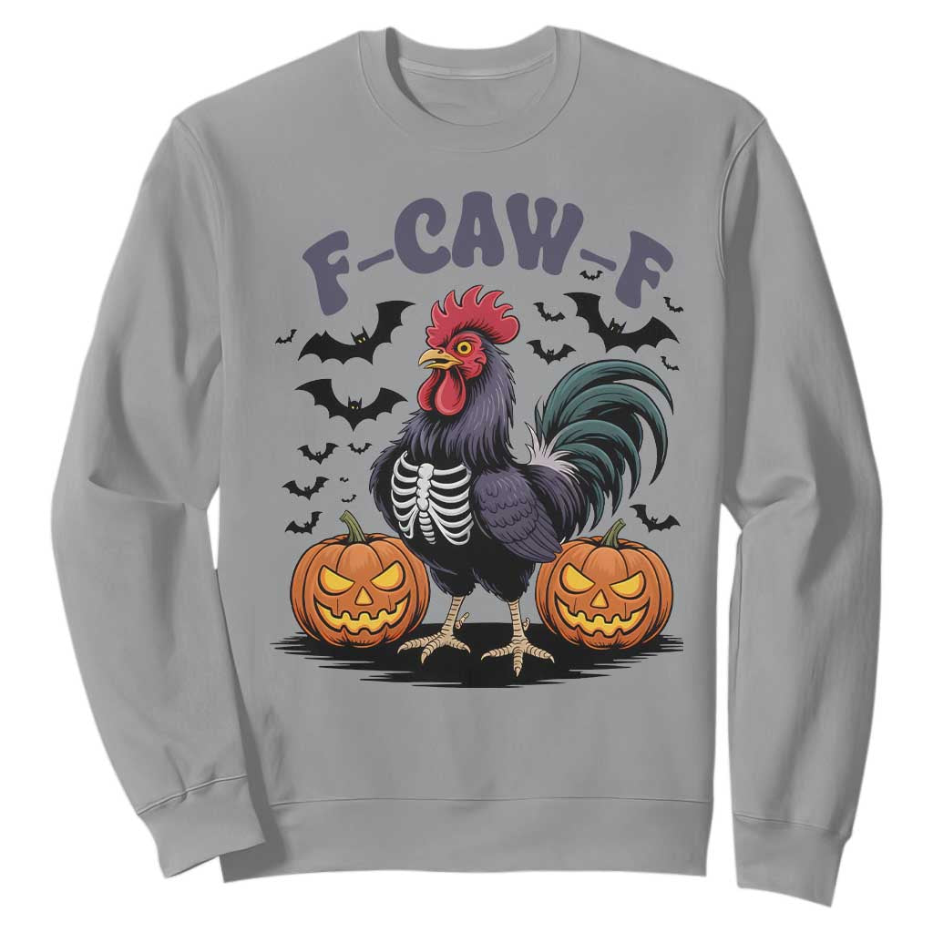 F Caw F Halloween Chicken Skeleton Sweatshirt Spooky Funny Rooster Meme TS02 Sport Gray Print Your Wear
