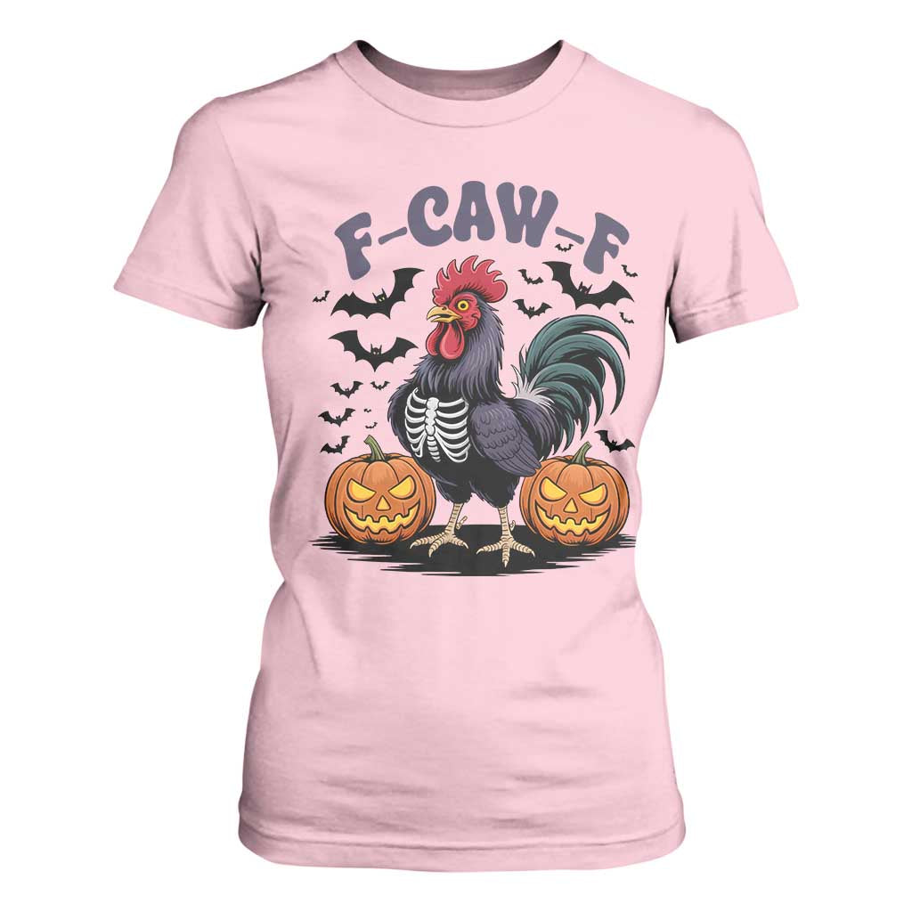 F Caw F Halloween Chicken Skeleton T Shirt For Women Spooky Funny Rooster Meme TS02 Light Pink Print Your Wear