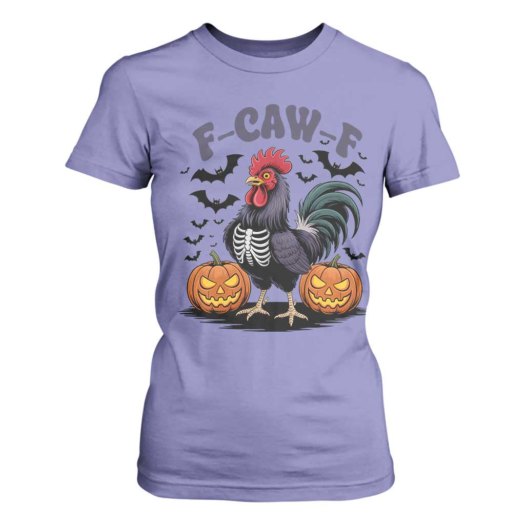 F Caw F Halloween Chicken Skeleton T Shirt For Women Spooky Funny Rooster Meme TS02 Violet Print Your Wear