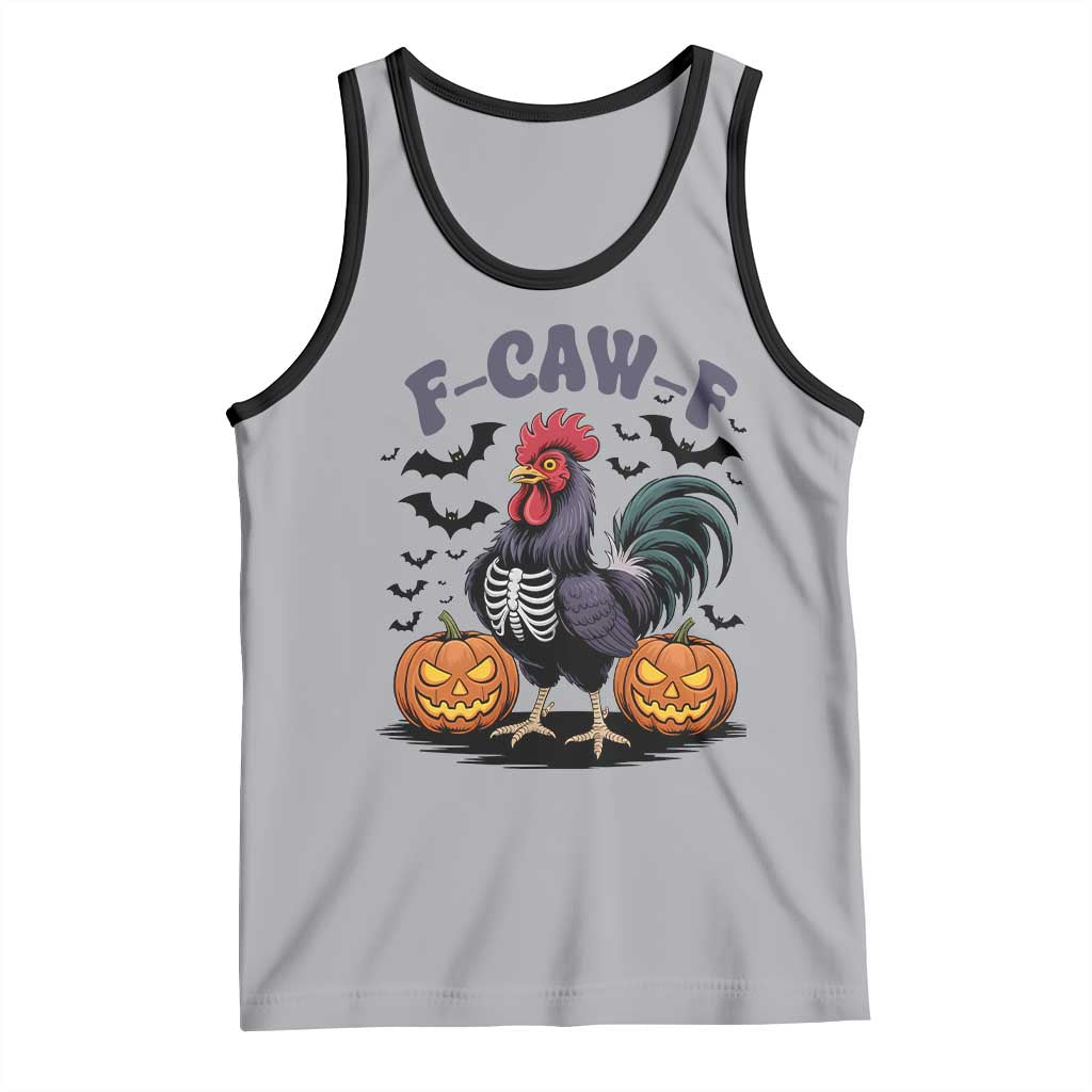 F Caw F Halloween Chicken Skeleton Tank Top Spooky Funny Rooster Meme TS02 Athletic Heather Black Print Your Wear