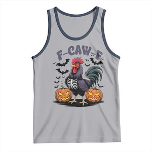 F Caw F Halloween Chicken Skeleton Tank Top Spooky Funny Rooster Meme TS02 Athletic Heather Navy Print Your Wear