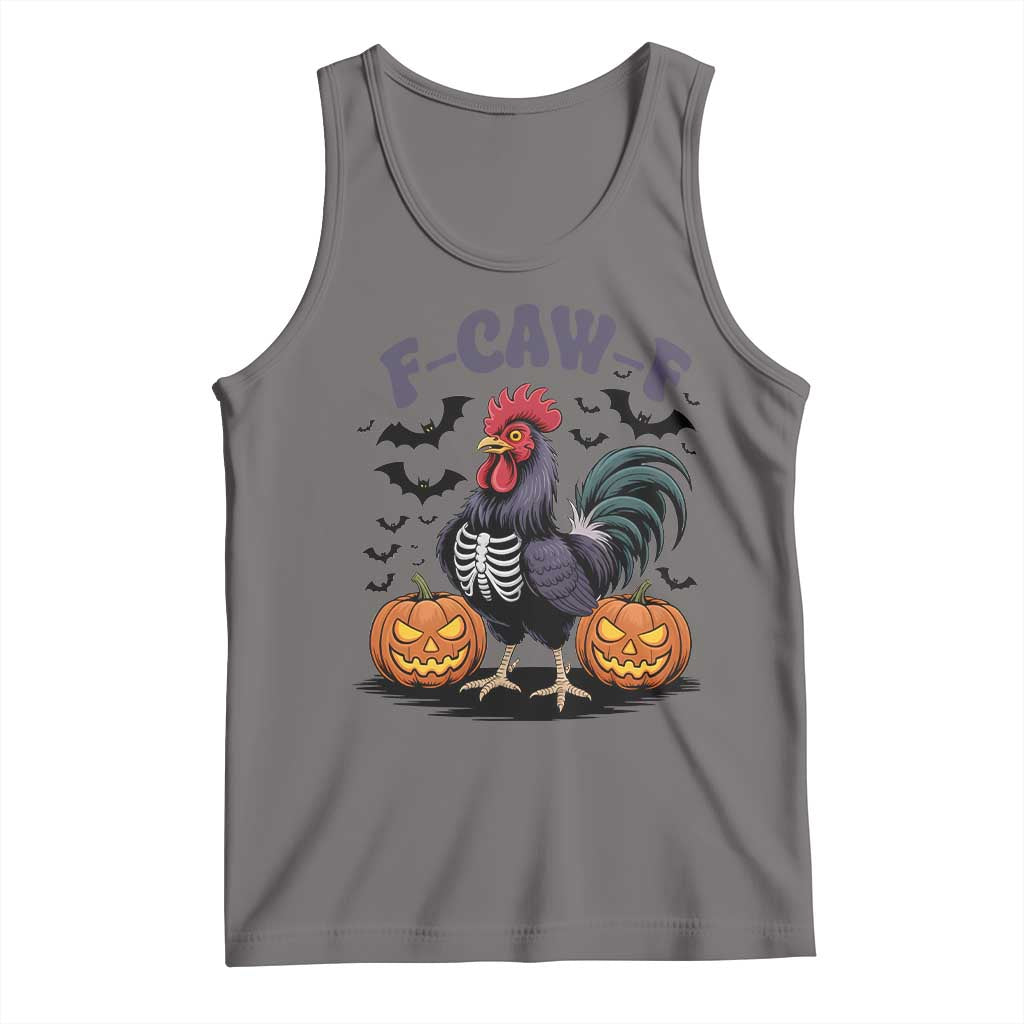 F Caw F Halloween Chicken Skeleton Tank Top Spooky Funny Rooster Meme TS02 Deep Heather Print Your Wear