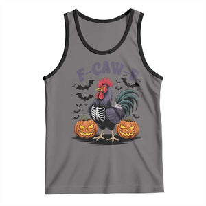 F Caw F Halloween Chicken Skeleton Tank Top Spooky Funny Rooster Meme TS02 Deep Heather Black Print Your Wear