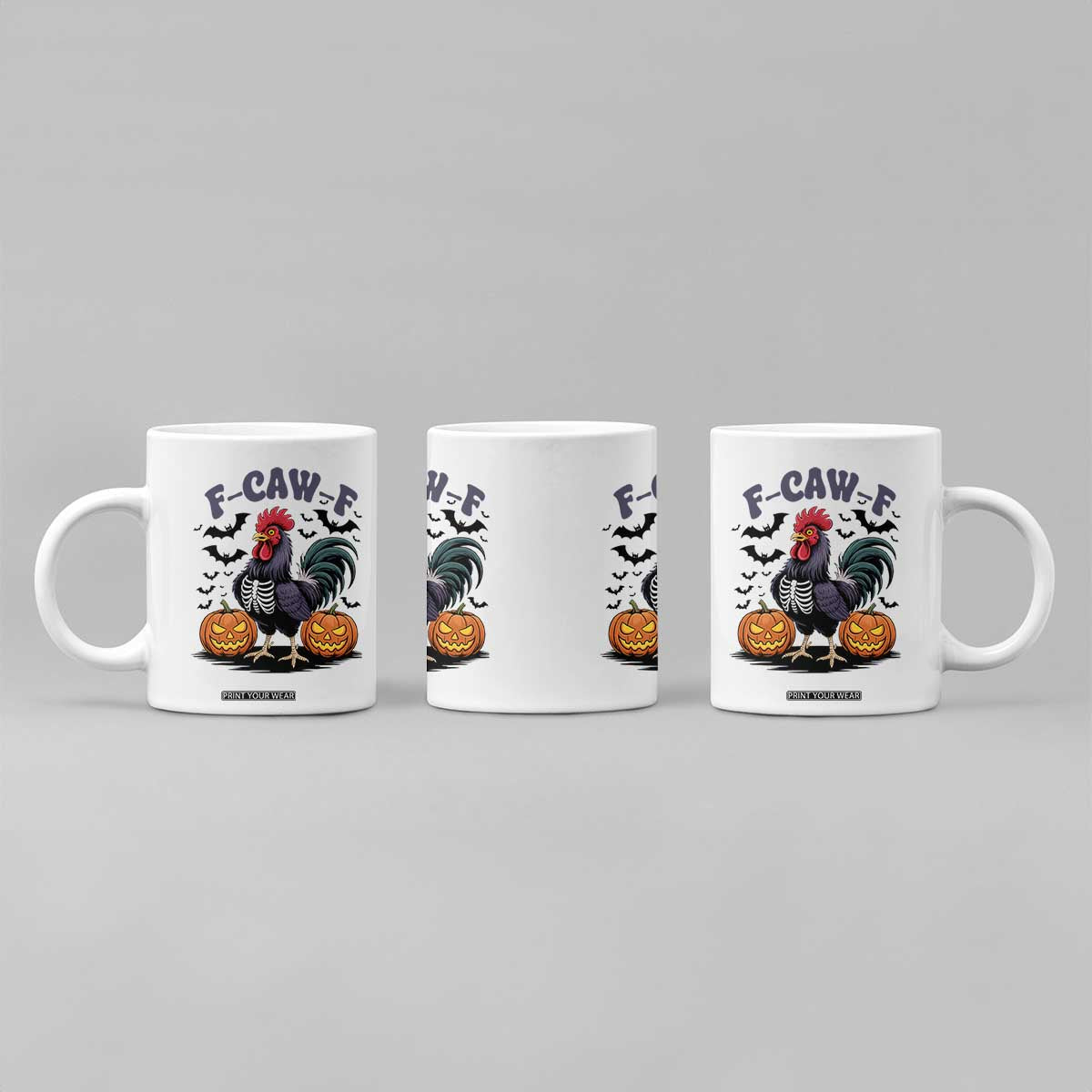 F Caw F Halloween Chicken Skeleton Coffee Mug Spooky Funny Rooster Meme TS02 Print Your Wear