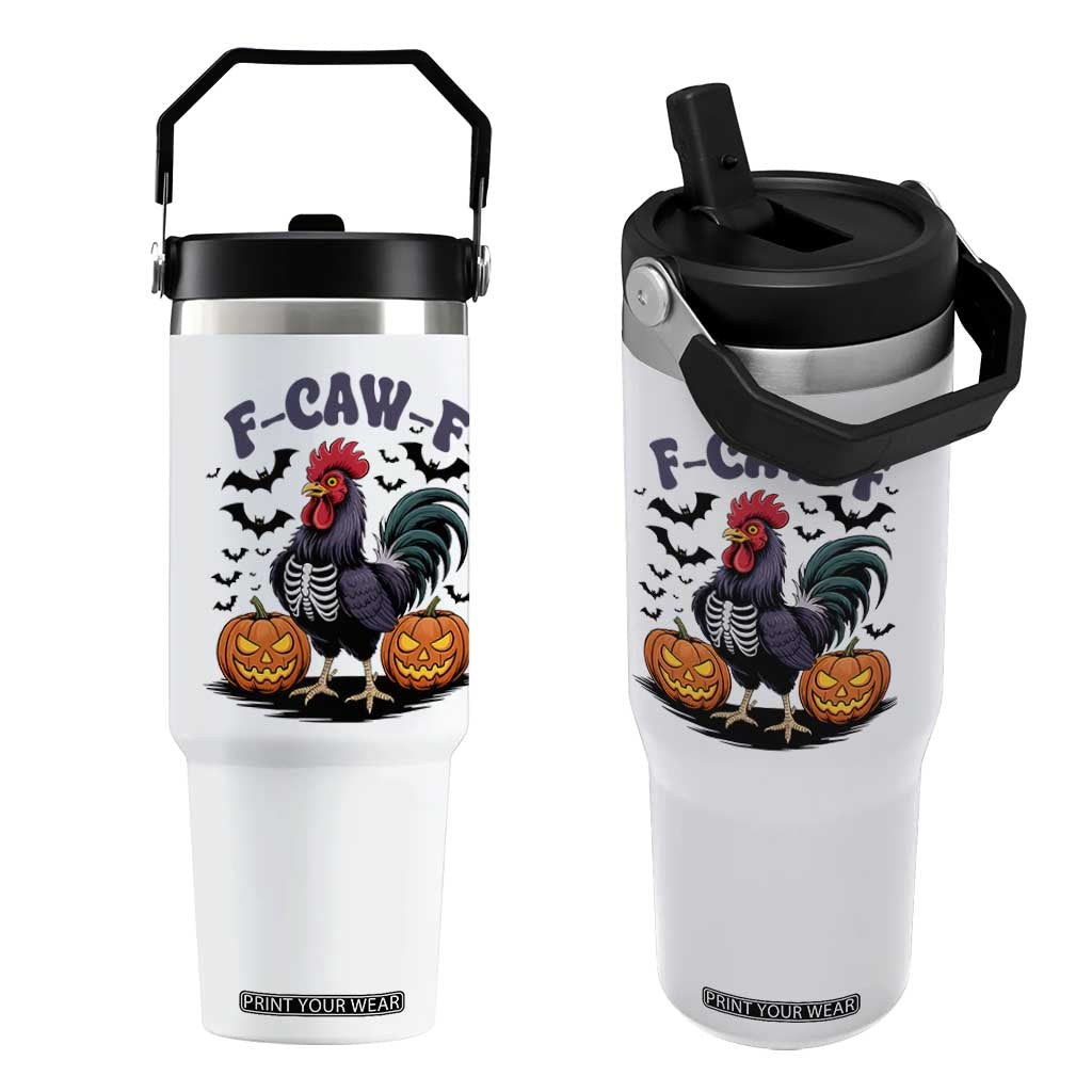 F Caw F Halloween Chicken Skeleton Flip Straw Tumbler Spooky Funny Rooster Meme TS02 One Size: 30 oz White Print Your Wear