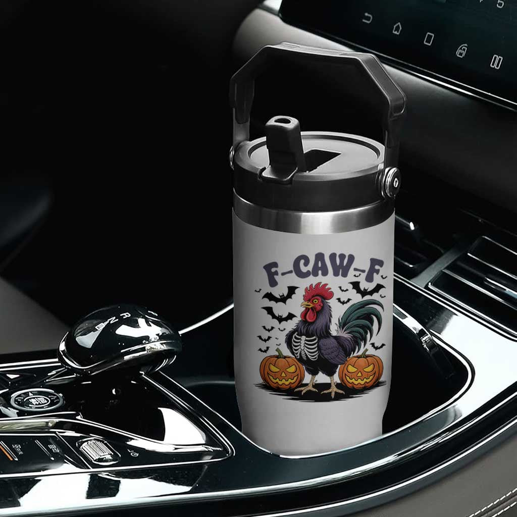 F Caw F Halloween Chicken Skeleton Flip Straw Tumbler Spooky Funny Rooster Meme TS02 Print Your Wear