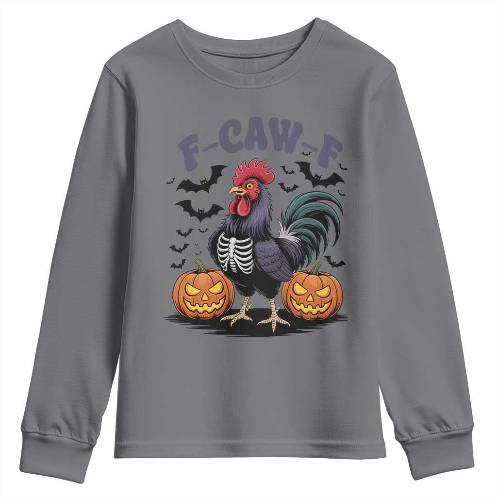 F Caw F Halloween Chicken Skeleton Youth Sweatshirt Spooky Funny Rooster Meme TS02 Charcoal Print Your Wear