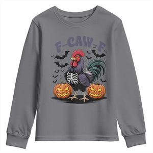 F Caw F Halloween Chicken Skeleton Youth Sweatshirt Spooky Funny Rooster Meme TS02 Charcoal Print Your Wear