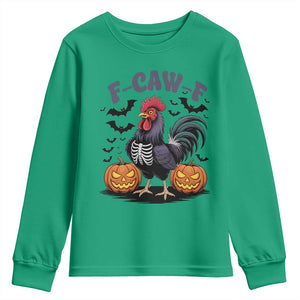 F Caw F Halloween Chicken Skeleton Youth Sweatshirt Spooky Funny Rooster Meme TS02 Irish Green Print Your Wear