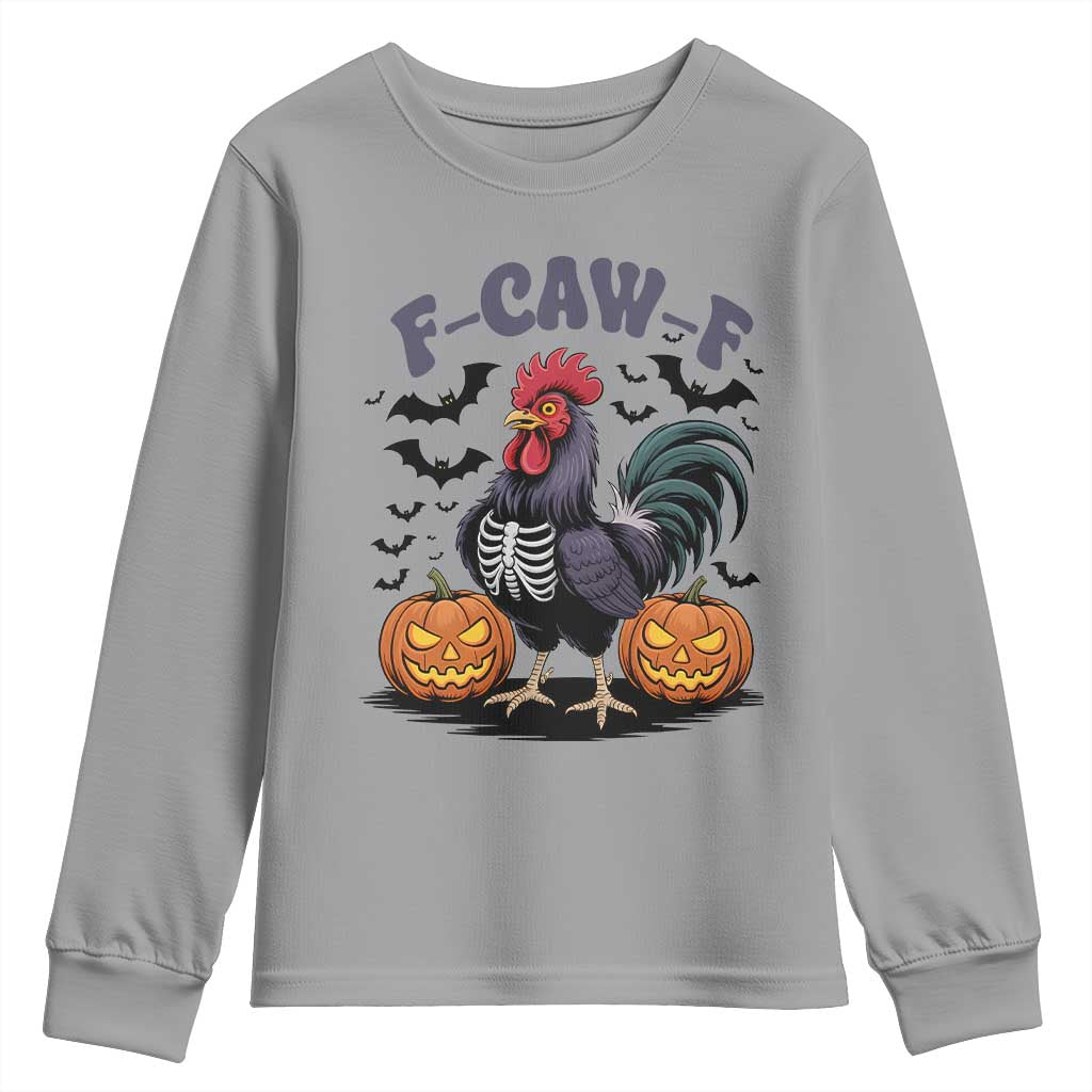 F Caw F Halloween Chicken Skeleton Youth Sweatshirt Spooky Funny Rooster Meme TS02 Sport Gray Print Your Wear