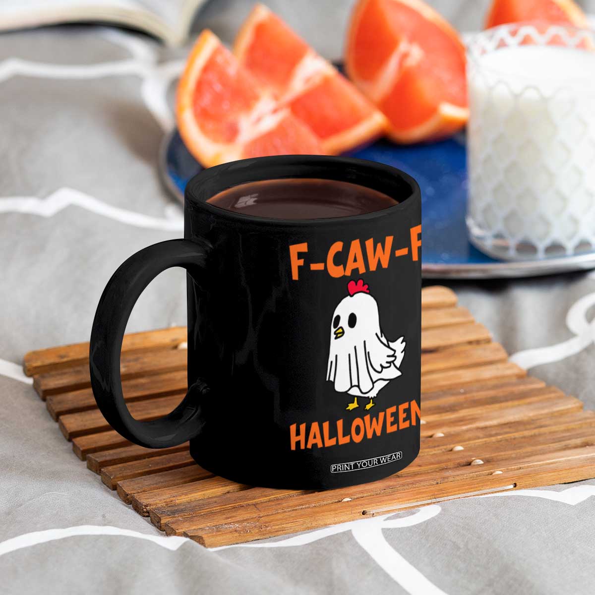 F Caw F Ghost Chicken Costume Coffee Mug Funny Cute Halloween Poultry Lover TS02 Print Your Wear