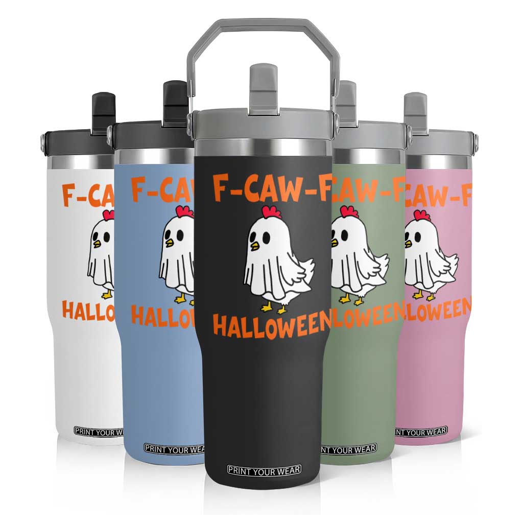 F Caw F Ghost Chicken Costume Flip Straw Tumbler Funny Cute Halloween Poultry Lover TS02 Print Your Wear