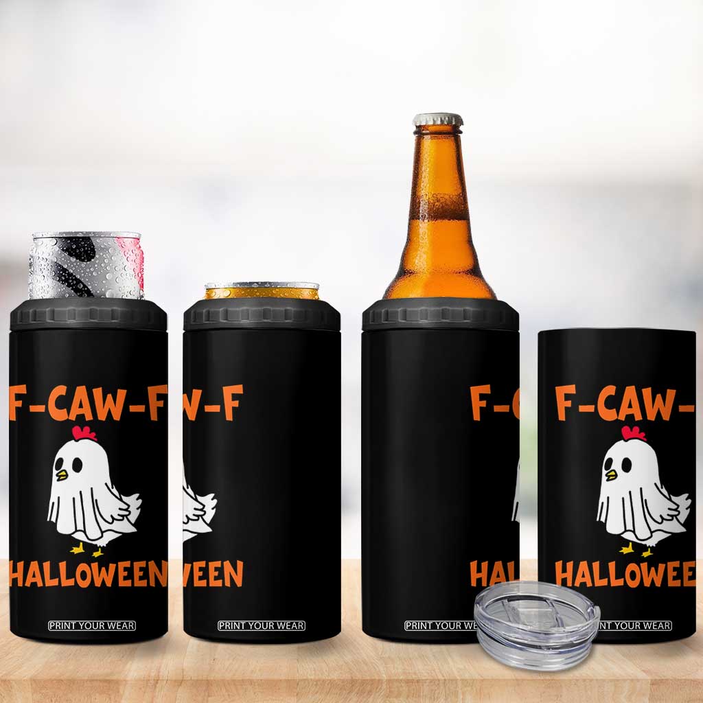 F Caw F Ghost Chicken Costume 4 in 1 Can Cooler Tumbler Funny Cute Halloween Poultry Lover TS02 Print Your Wear