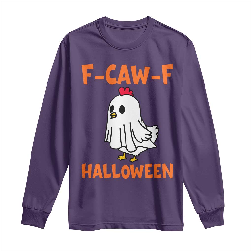 F Caw F Ghost Chicken Costume Long Sleeve Shirt Funny Cute Halloween Poultry Lover TS02 Purple Print Your Wear