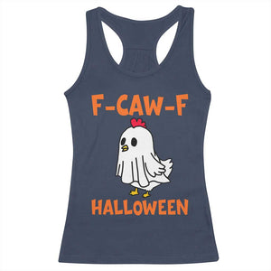F Caw F Ghost Chicken Costume Racerback Tank Top Funny Cute Halloween Poultry Lover TS02 Navy Print Your Wear
