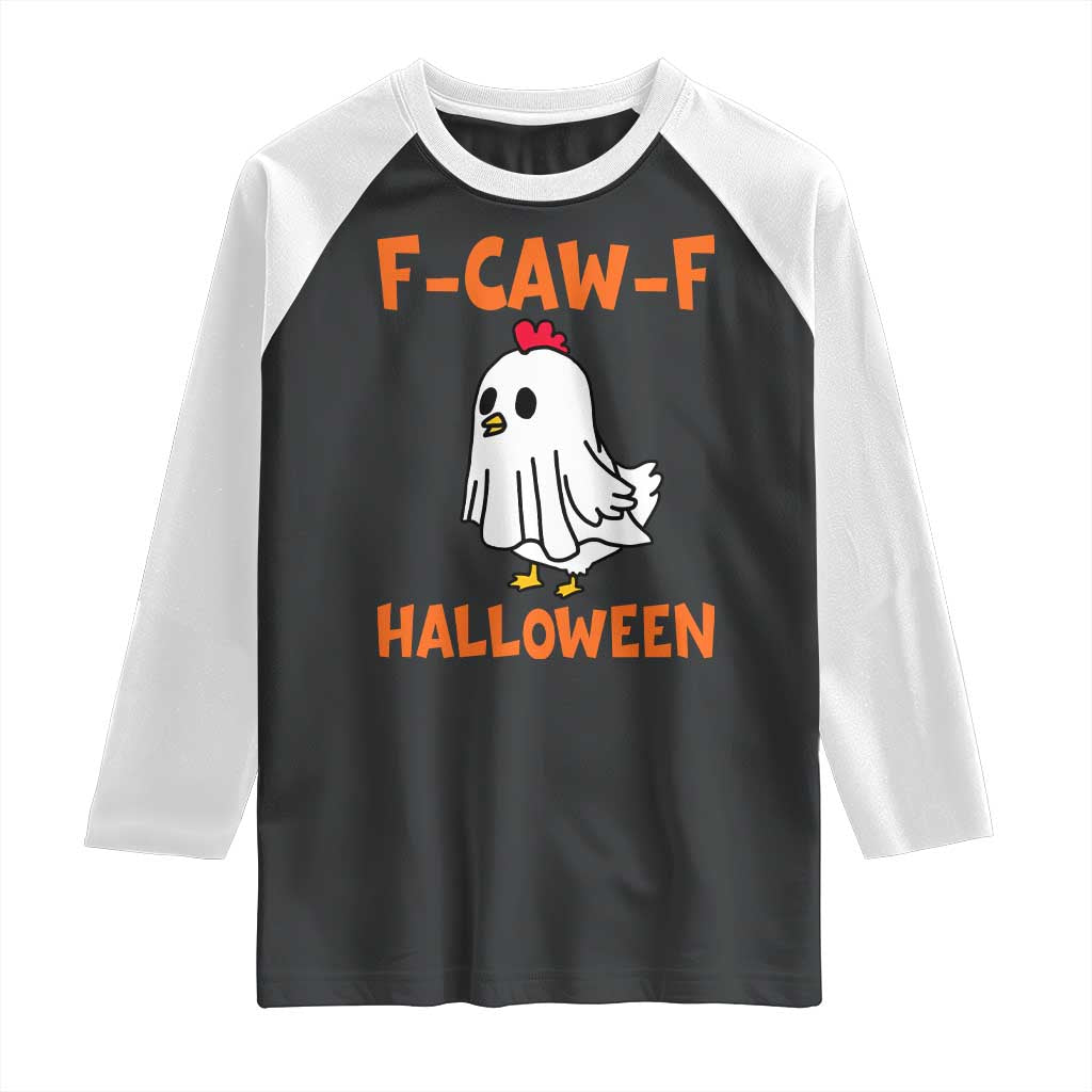F Caw F Ghost Chicken Costume Raglan Shirt Funny Cute Halloween Poultry Lover TS02 Black White Print Your Wear
