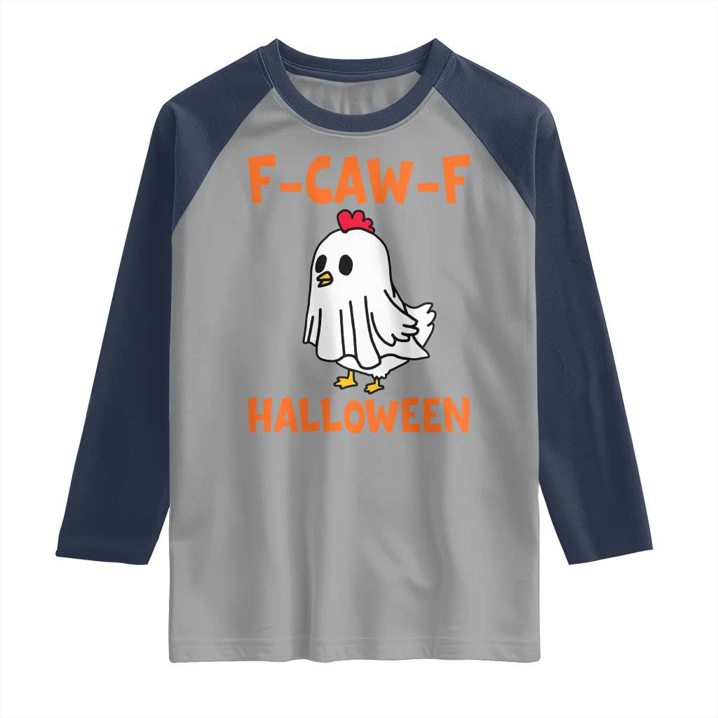 F Caw F Ghost Chicken Costume Raglan Shirt Funny Cute Halloween Poultry Lover TS02 Sport Gray Navy Print Your Wear