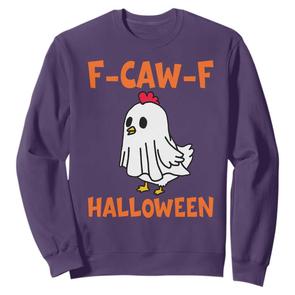 F Caw F Ghost Chicken Costume Sweatshirt Funny Cute Halloween Poultry Lover TS02 Purple Print Your Wear