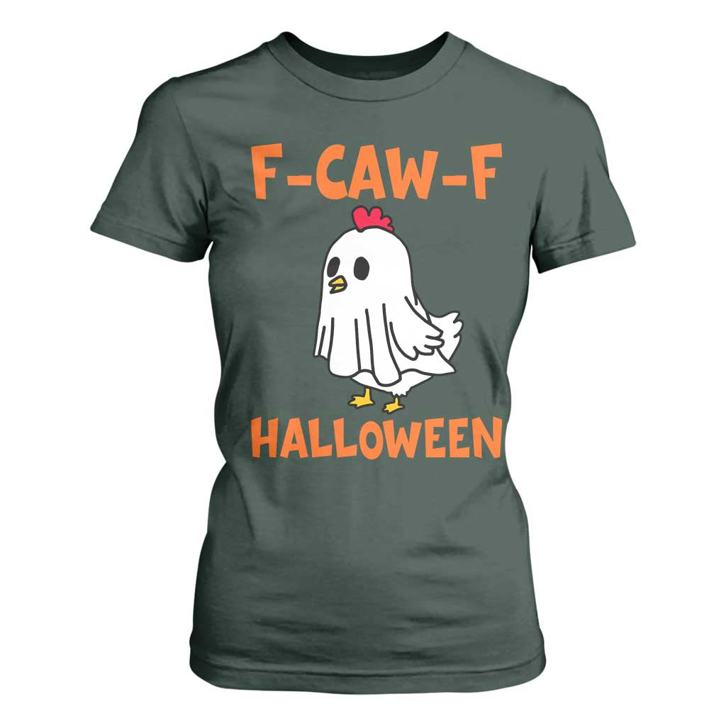 F Caw F Ghost Chicken Costume T Shirt For Women Funny Cute Halloween Poultry Lover TS02 Dark Forest Green Print Your Wear