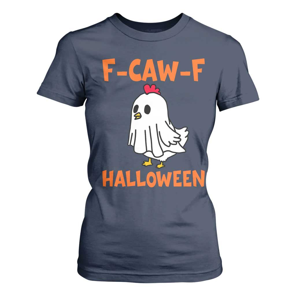 F Caw F Ghost Chicken Costume T Shirt For Women Funny Cute Halloween Poultry Lover TS02 Navy Print Your Wear