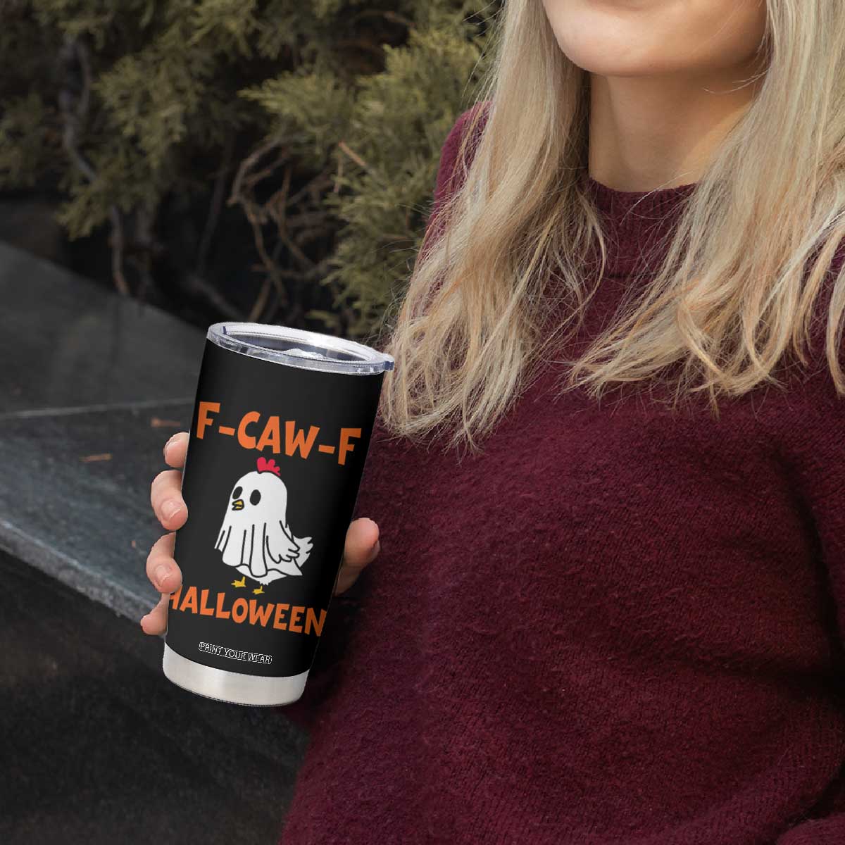 F Caw F Ghost Chicken Costume Tumbler Cup Funny Cute Halloween Poultry Lover TS02 Print Your Wear
