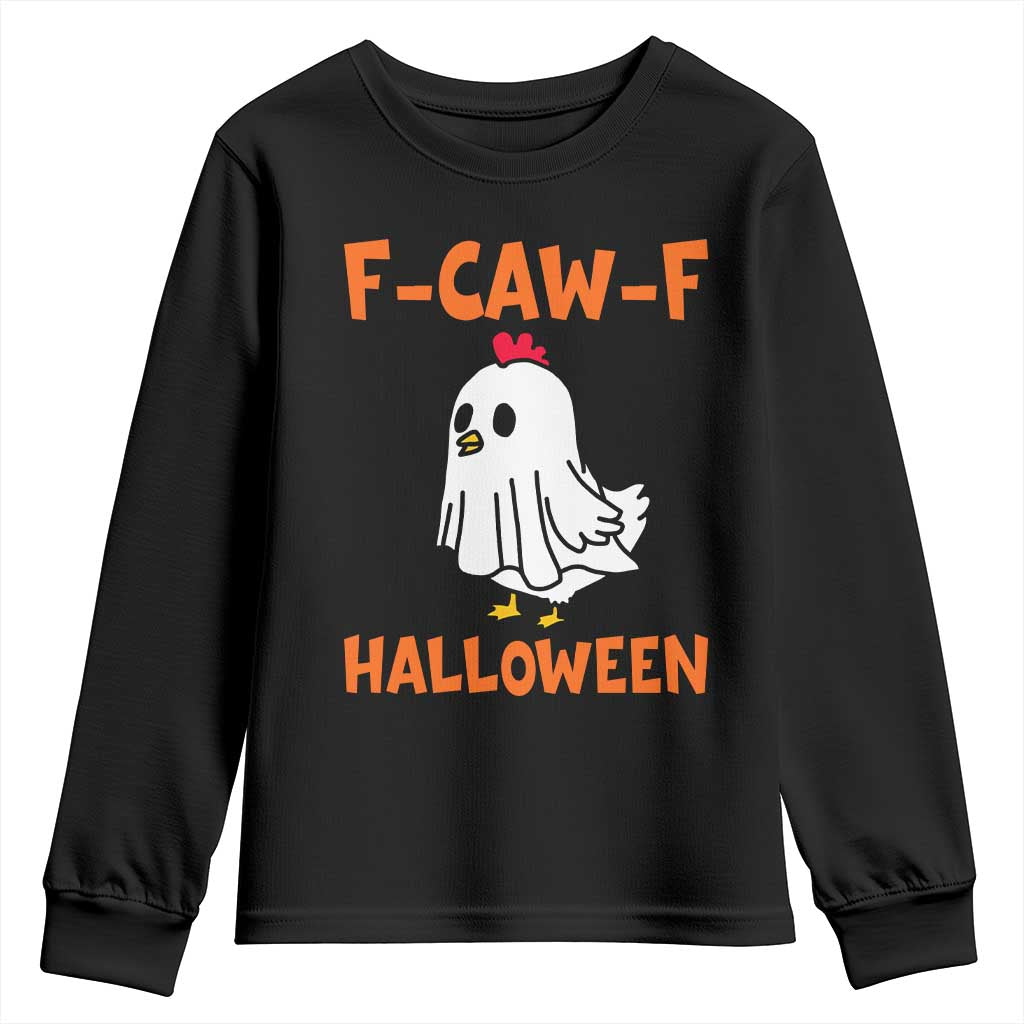 F Caw F Ghost Chicken Costume Youth Sweatshirt Funny Cute Halloween Poultry Lover TS02 Black Print Your Wear