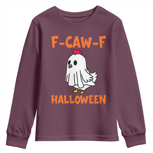 F Caw F Ghost Chicken Costume Youth Sweatshirt Funny Cute Halloween Poultry Lover TS02 Maroon Print Your Wear