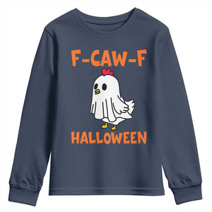 F Caw F Ghost Chicken Costume Youth Sweatshirt Funny Cute Halloween Poultry Lover TS02 Navy Print Your Wear