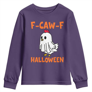 F Caw F Ghost Chicken Costume Youth Sweatshirt Funny Cute Halloween Poultry Lover TS02 Purple Print Your Wear