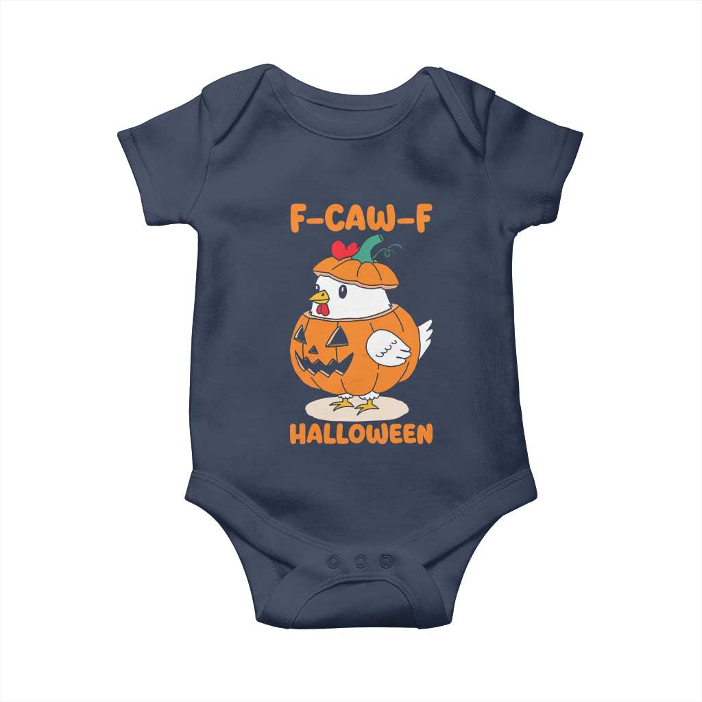 F Caw F Chicken Cute Halloween Costume Baby Onesie Funny Jack O LAttern Poultry Meme Fall Vibes TS02 Navy Print Your Wear