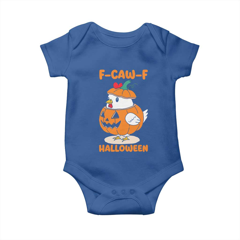 F Caw F Chicken Cute Halloween Costume Baby Onesie Funny Jack O LAttern Poultry Meme Fall Vibes TS02 Royal Blue Print Your Wear