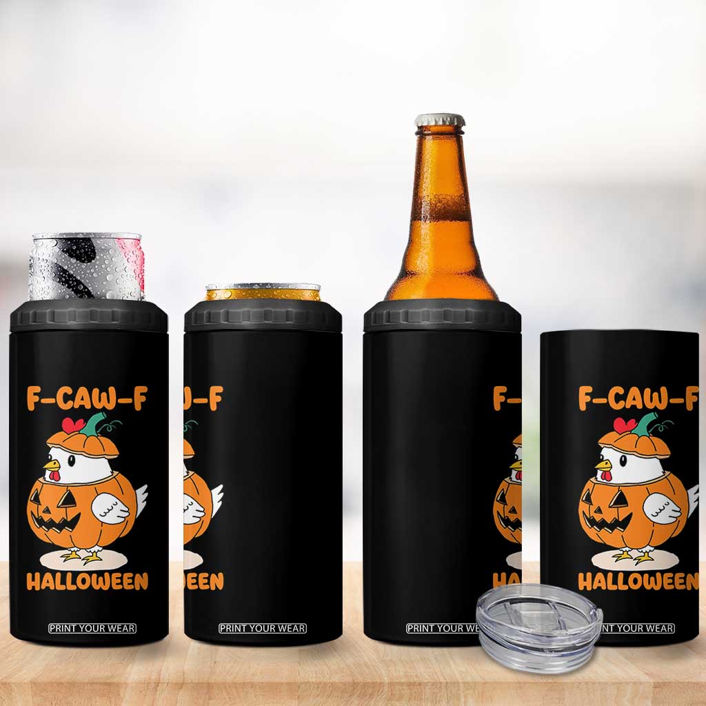 F Caw F Chicken Cute Halloween Costume 4 in 1 Can Cooler Tumbler Funny Jack O LAttern Poultry Meme Fall Vibes TS02 Print Your Wear