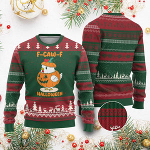 F Caw F Chicken Cute Halloween Costume Ugly Christmas Sweater Funny Jack O LAttern Poultry Meme Fall Vibes TS02 Red Green Print Your Wear