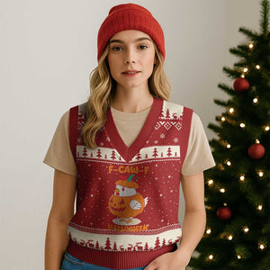 F Caw F Chicken Cute Halloween Costume V-Neck Knit Sweater Vest Funny Jack O LAttern Poultry Meme Fall Vibes TS02 Red Beige Print Your Wear