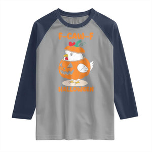 F Caw F Chicken Cute Halloween Costume Raglan Shirt Funny Jack O LAttern Poultry Meme Fall Vibes TS02 Sport Gray Navy Print Your Wear