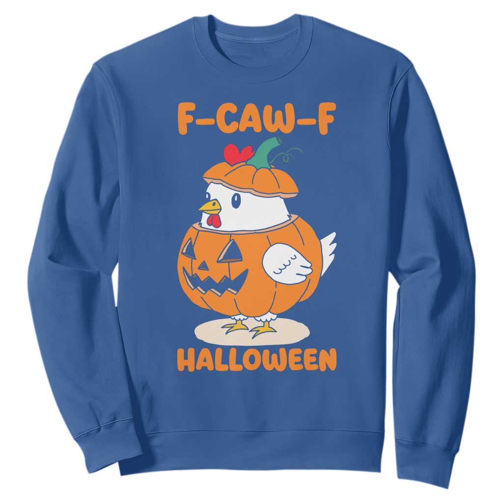 F Caw F Chicken Cute Halloween Costume Sweatshirt Funny Jack O LAttern Poultry Meme Fall Vibes TS02 Royal Blue Print Your Wear