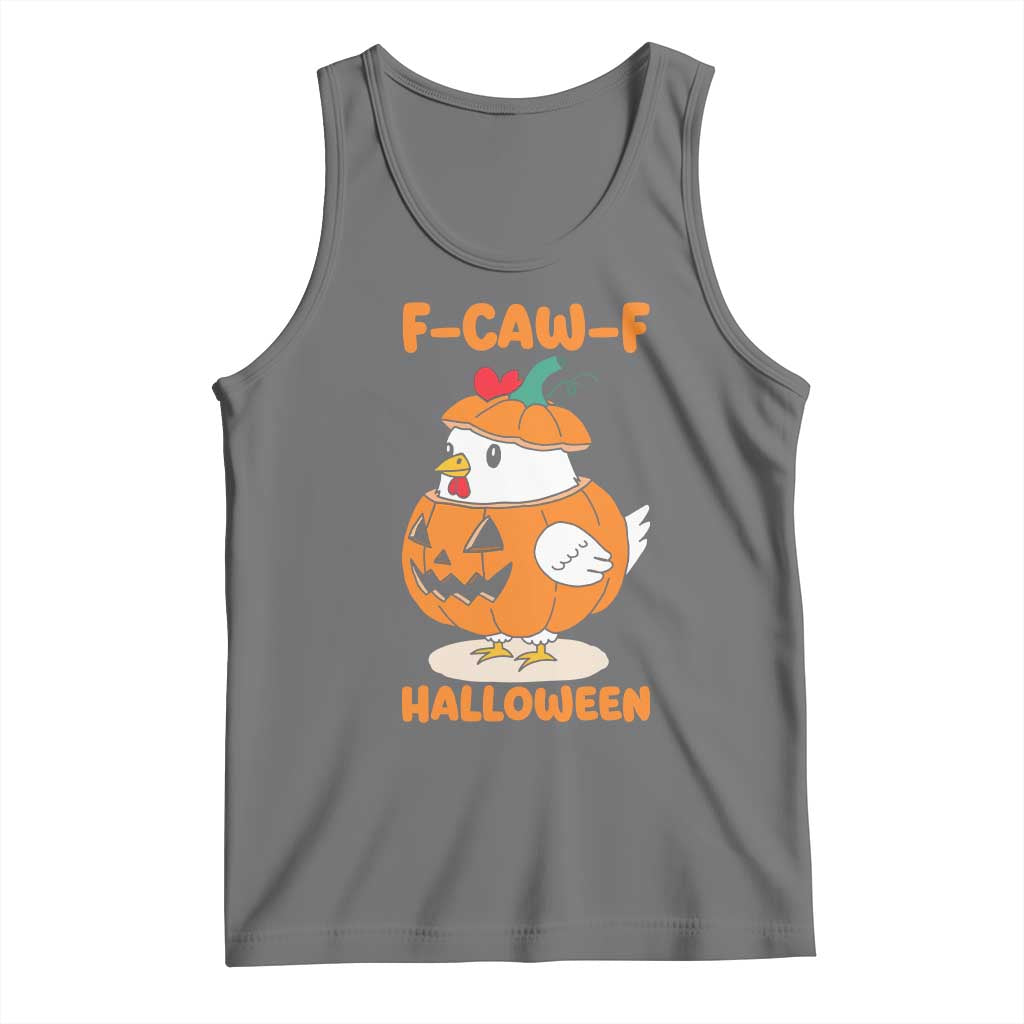 F Caw F Chicken Cute Halloween Costume Tank Top Funny Jack O LAttern Poultry Meme Fall Vibes TS02 Black Heather Print Your Wear