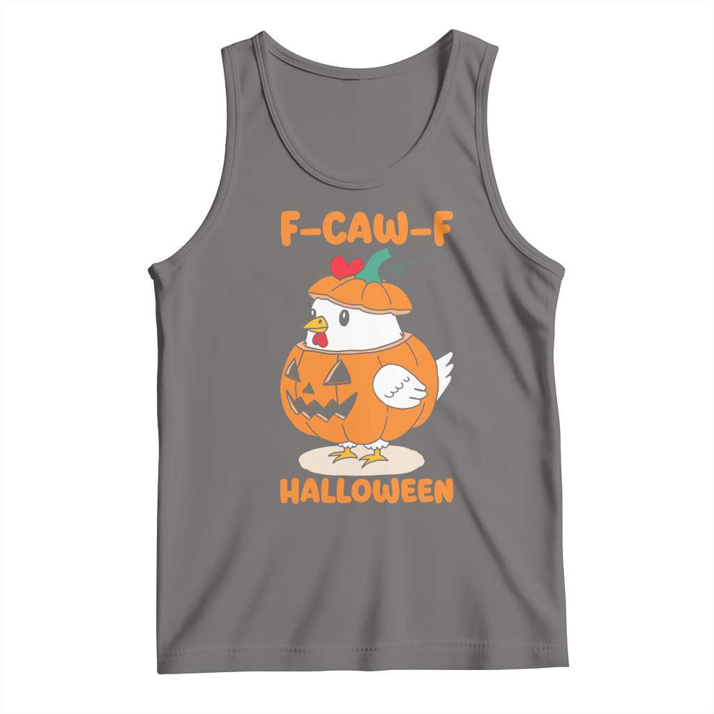 F Caw F Chicken Cute Halloween Costume Tank Top Funny Jack O LAttern Poultry Meme Fall Vibes TS02 Deep Heather Print Your Wear